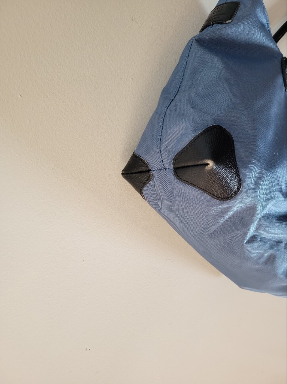 Classic Hervé Chapelier Baby Blue Nylon Shoulder Tote Bag Black Leather Accents - Picture 5 of 13
